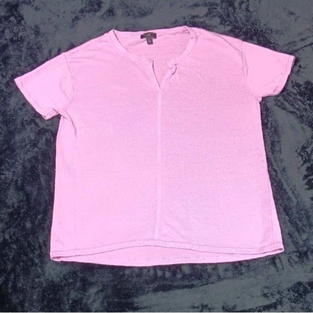 Talbots 100% Linen Split Neck Short Sleeve Tshirt SP Pink Coastal Beachy Preppy